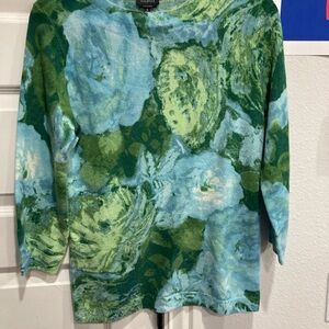 Talbots Blue and Green Floral Crewneck Sweater